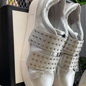 Jslide silver metallic leather shoes